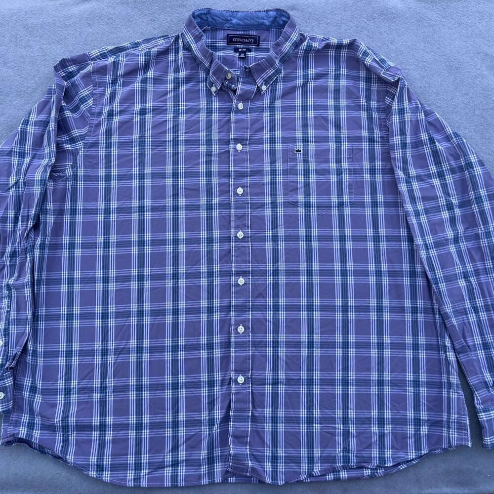 Crown & Ivy Mens 3XT Blue Plaid Classic Fit Button Down Preppy Long Sleeve